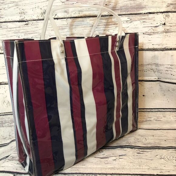 Dress barn shopping tote stripe pattern plastic beach vibes spacious trend - Picture 12 of 15